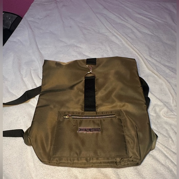 Jean Paul Gaultier PARFUM Olive Green Nylon Backpack | NWOT | Orange Interior - Picture 3 of 8